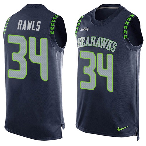 Men's Limited Thomas Rawls Nike Jersey Navy Blue - #34 Player Name & Number Tank Top NFL Seattle Seahawks